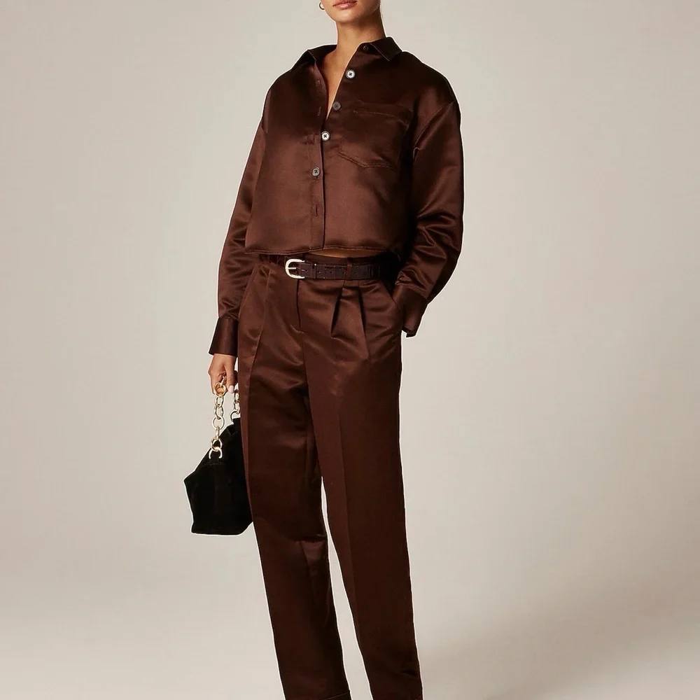 J Crew Etienne French Press Cropped Button Up Shirt in Duchesse Satin